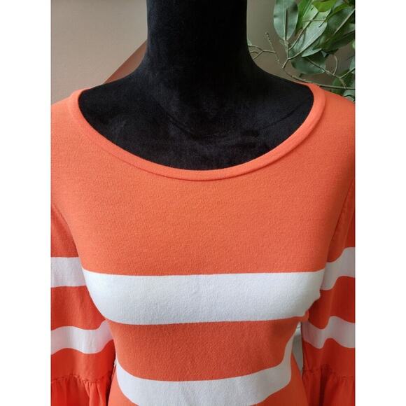 Crown & Ivy Women's Orange & White Cotton Round Neck Long Sleeve Top Blouse M - Picture 4 of 13